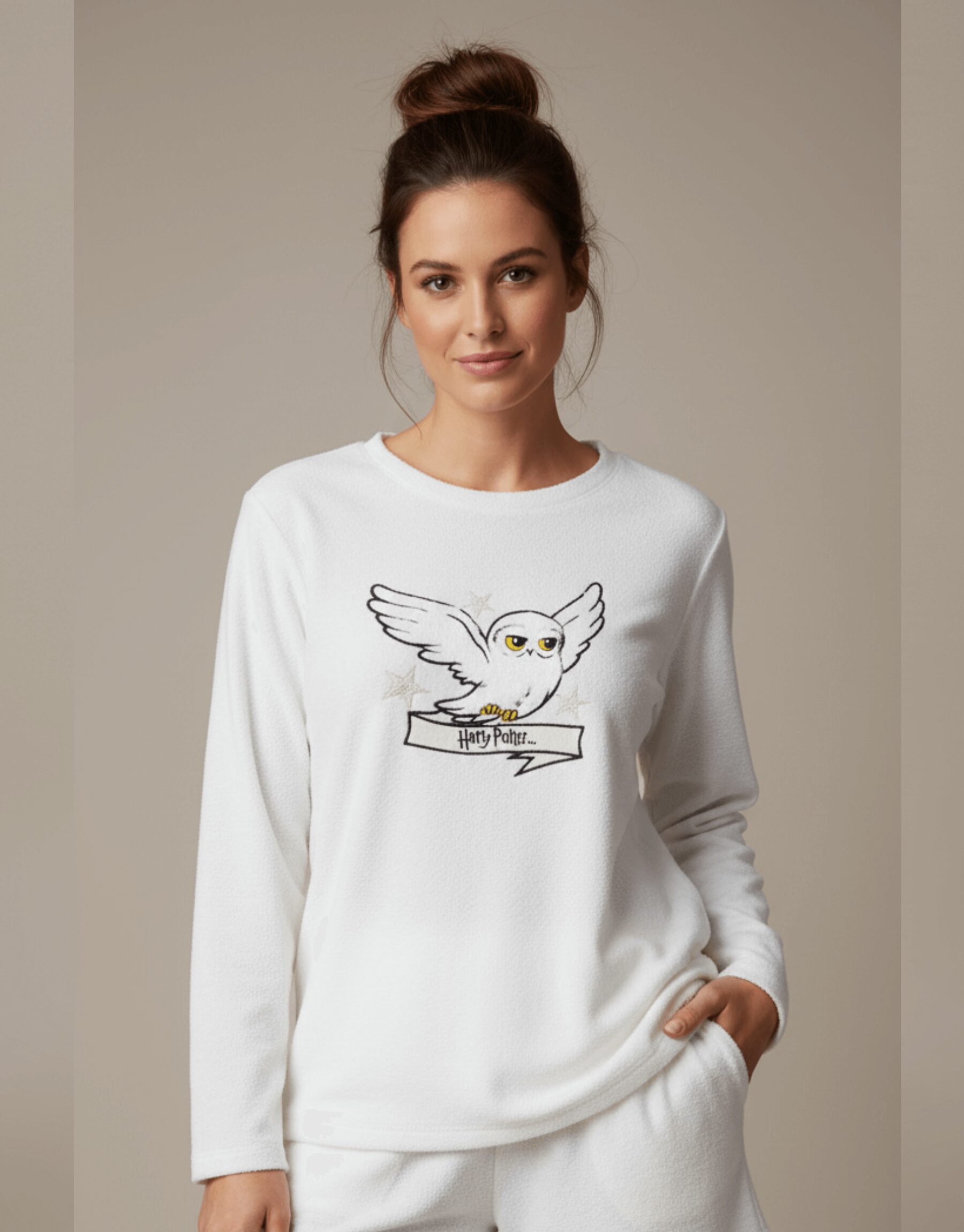Harry Potter Hedwig Terry Cloth Sweatshirt | White Women's Loungewear Top
