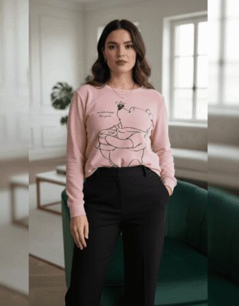 Winnie the Pooh Edition: Oversized Pink Velvet Pullover for Women