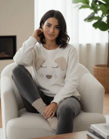 Luxury Lambswool Puppy 3D Ears Sweatshirt | Premium Soft Loungewear