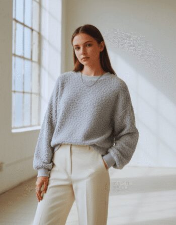 Premium Popcorn Knit Oversized Sweatshirt - Luxury Light Grey Loungewear