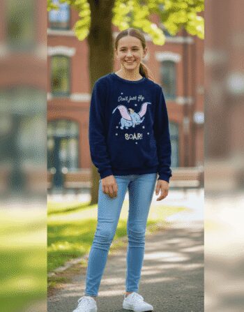 Girls' Disney Dumbo Fleece Embroidered Navy Pullover - Ages 12-16