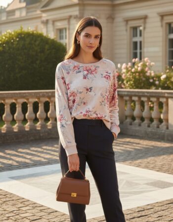 Premium Floral Print Velvet Sweatshirt - Luxury Women's Long Sleeve Pullover