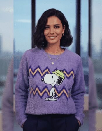 Women’s Luxury Snoopy Embroidered Sherpa Fleece Sweatshirt | Lavender Lilac Oversized Pullover