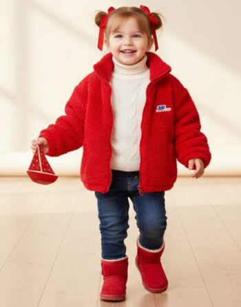 Toddler Girls Luxury Red Fleece Jacket - Popeye Embroidered Back Design