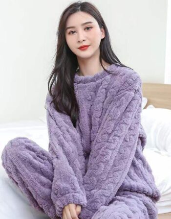 Thickened Flannel Couple Pajamas | Warm Jacquard Winter Loungewear Suit