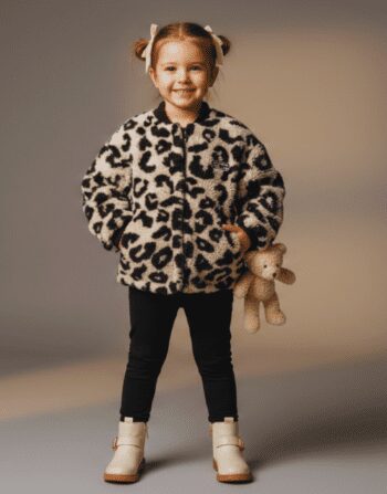 Girls Leopard Print Fleece Bomber Jacket | Luxury Outerwear