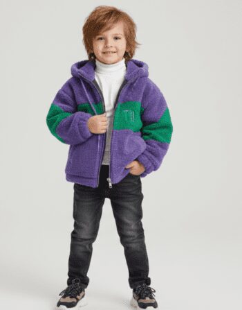 Boys’ Luxury Color-Block Sherpa Jacket | Purple/Green
