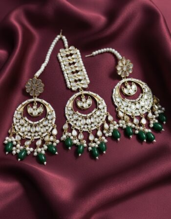 Gold Plated Kundan Bindia Earrings with Real Stones
