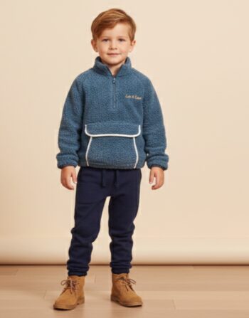Kids' Textured Fleece Hoodie | Premium Blue Loungewear
