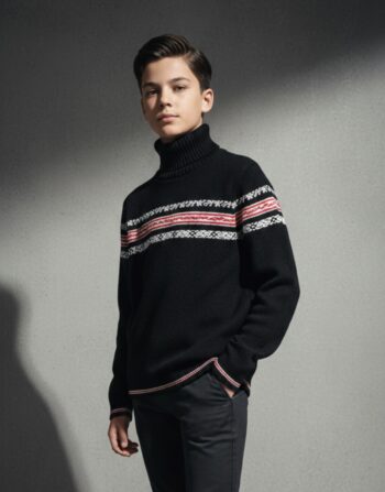 Designer Boys’ Mock-Neck Intarsia Sweater | Premium Winter Luxury