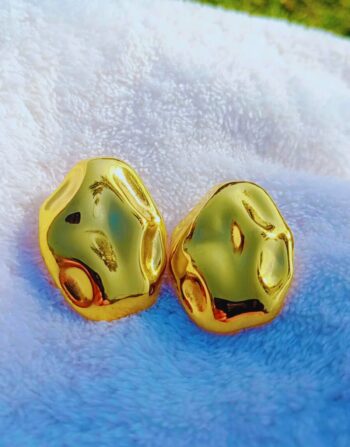 18K Gold PVD Plated Stainless Steel Organic Studs | Chunky Liquid Metal Jewelry