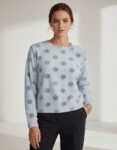 Premium Blue Polka Dot Pure Lambswool Sweatshirt