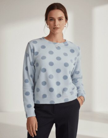 Premium Blue Polka Dot Pure Lambswool Sweatshirt