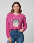Cute Hedgehog Pink Fleece Sweatshirt for Womens Casual Wear