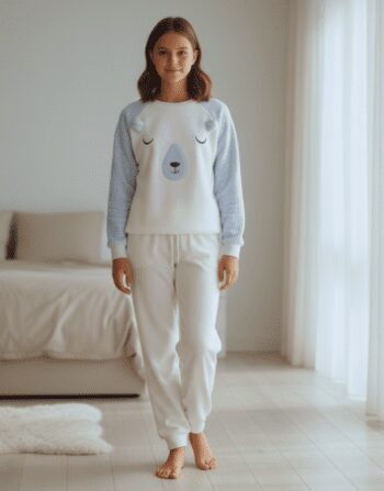 Cloud-Soft Lambswool Polar Bear 3D ears Loungewear Sweatshirt – Arctic Blue & Cream