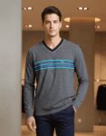 Premium Men’s Striped Long-Sleeve Knit - Luxury V-Neck Polo